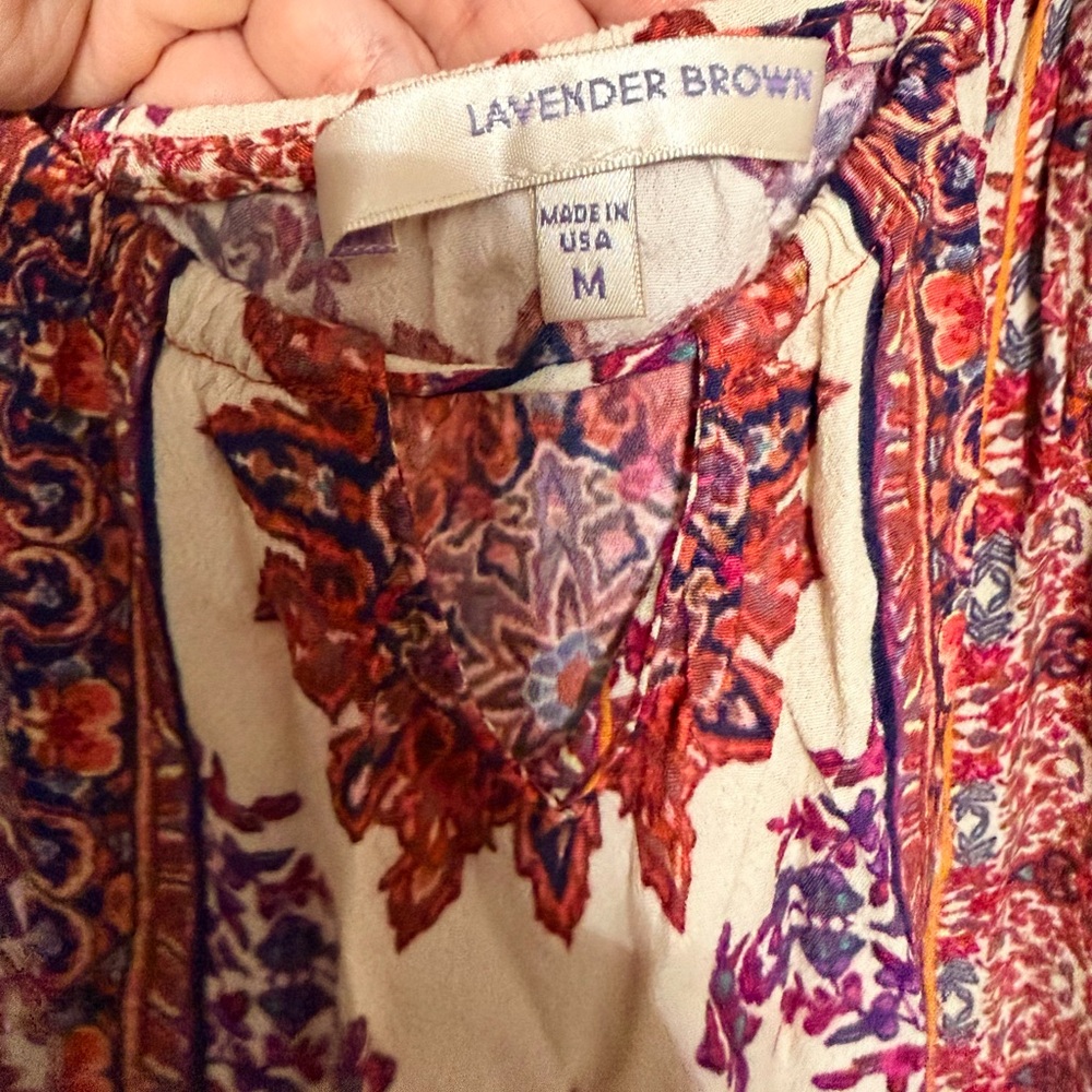 Lavender Brown Vibrant Patterned Blouse - image 3